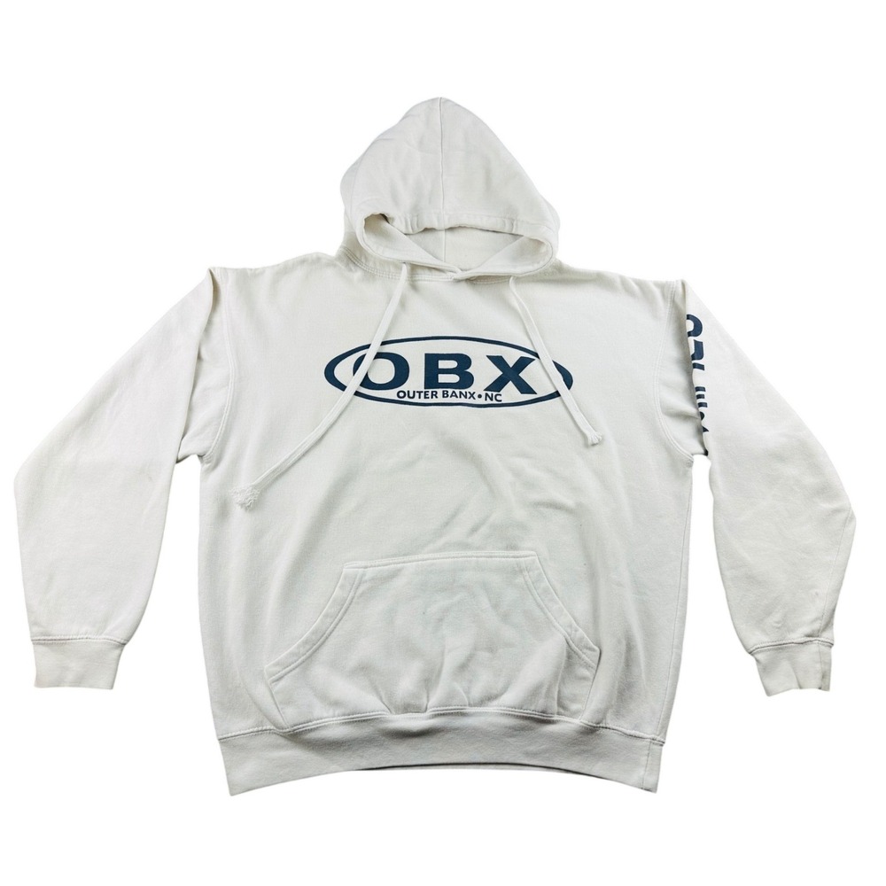 Outer Banks Authentic Hoodie M White Pullover OBX Logo North Carolina Sweatshirt